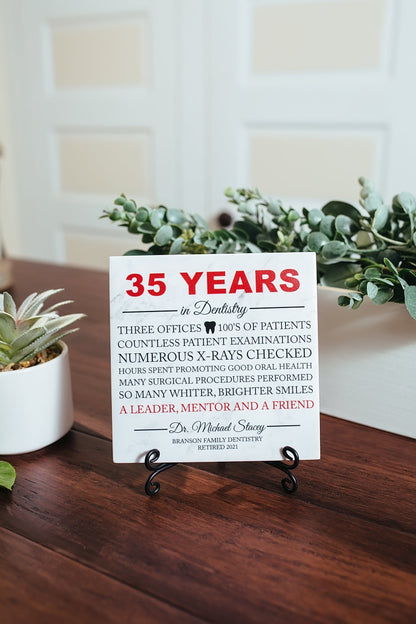 Dentist Work Anniversary Retirement Thank You Appreciation Plaque