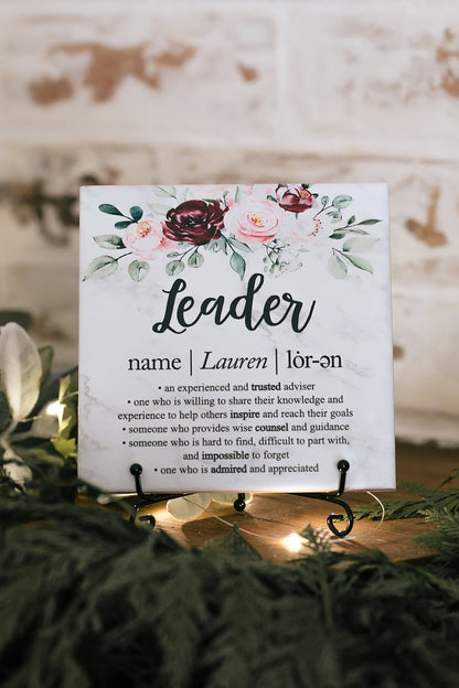 Leader Definition Floral Appreciation Tile Sign