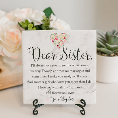 Personalized Gift Idea for Sister Birthday or Valentine's Day Tile Plaque With Stand