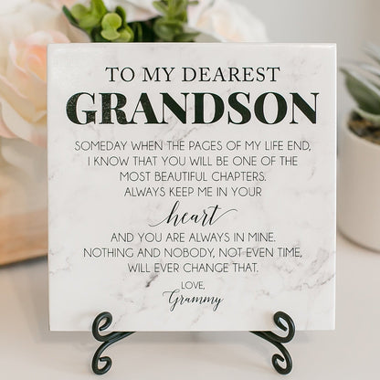 Dearest Grandson I Love You Marble Tile Plaque