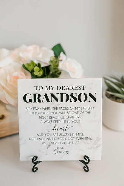 Dearest Grandson I Love You Marble Tile Plaque