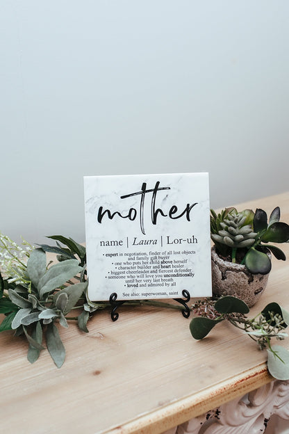 Custom Mom Definition Script Font Tile Plaque