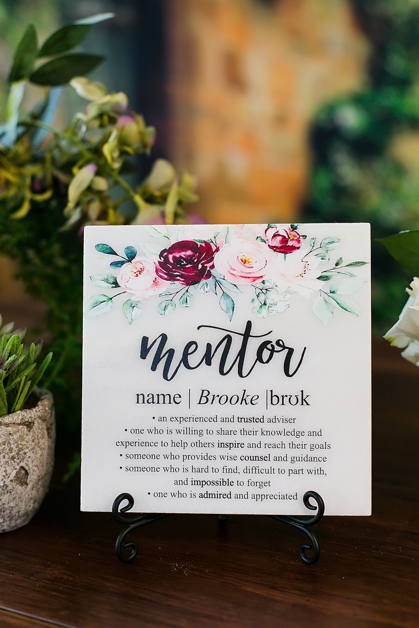 Mentor Definition Appreciation Floral Tile Sign