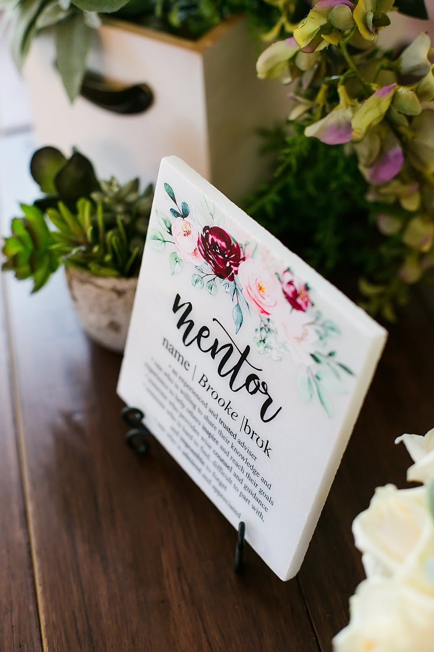 Mentor Definition Appreciation Floral Tile Sign