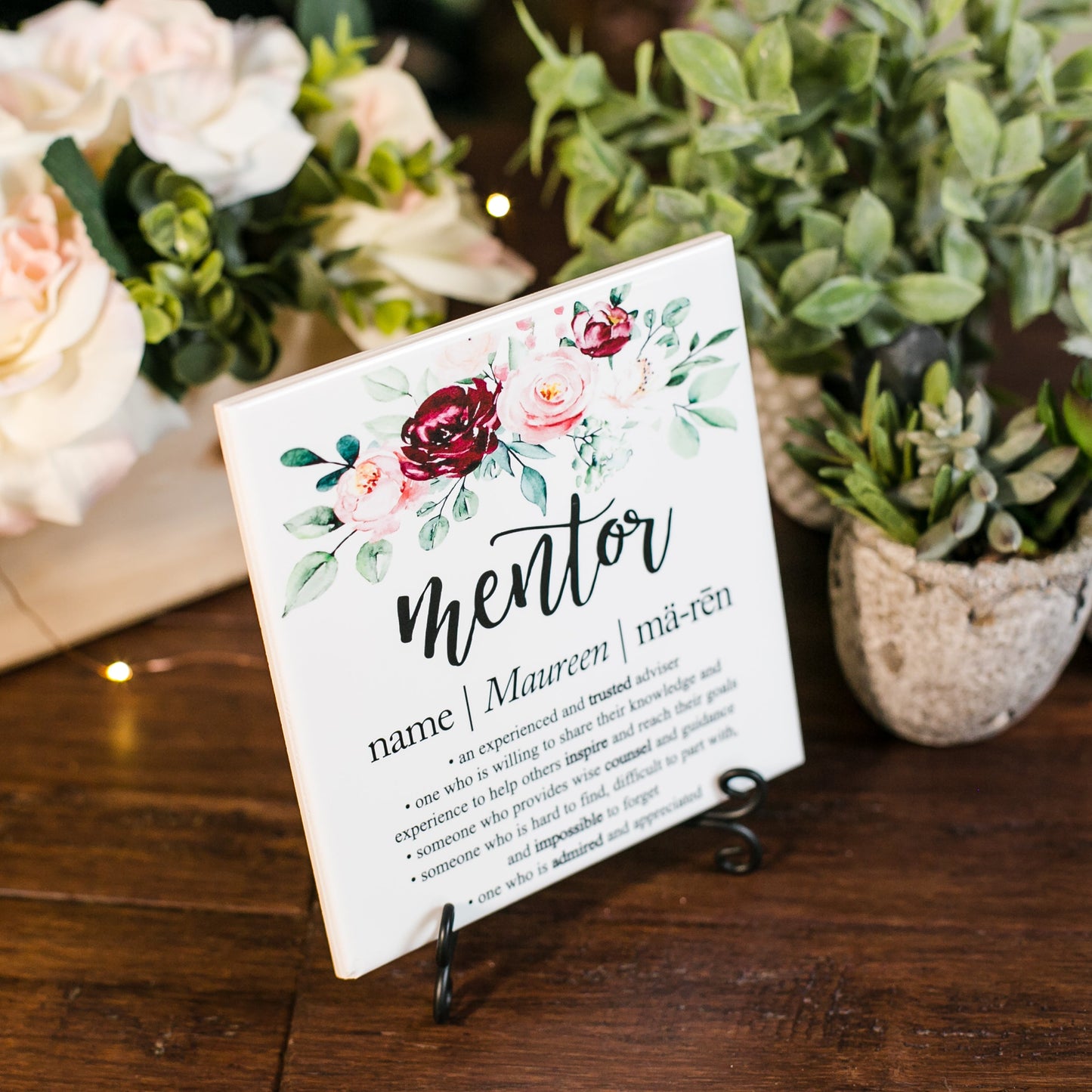 Mentor Definition Appreciation Floral Tile Sign