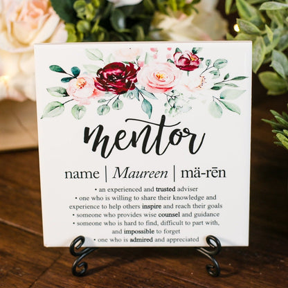 Mentor Definition Appreciation Floral Tile Sign