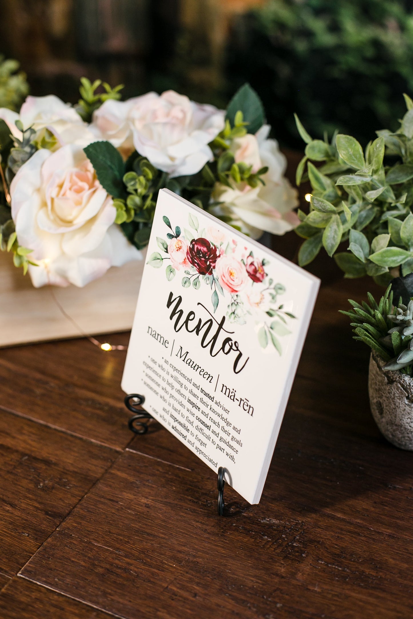 Mentor Definition Appreciation Floral Tile Sign