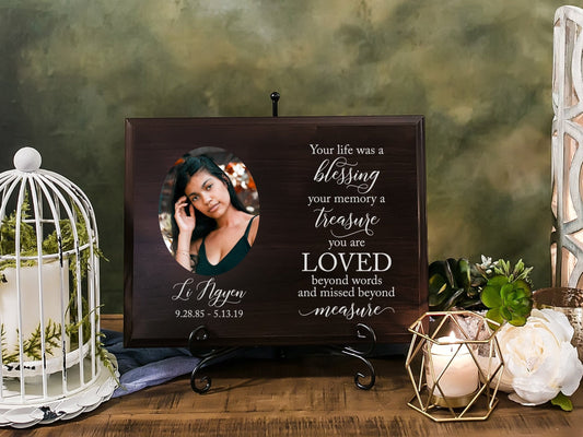 Sympathy Gift With Photo Memorial Plaque, In Loving Memory Present, Grief, Remembrance Bereavement Condolences Sign Passed Loved Ones