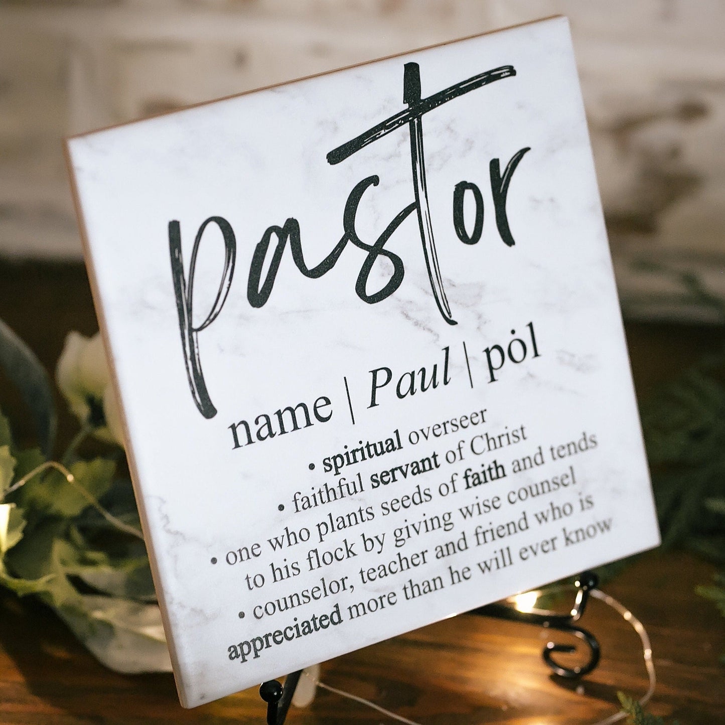 Pastor Definition Print Appreciation Day Plaque Gift + Stand Christian Youth Minister Idea Preacher Recognition Award From Congregation