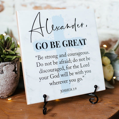 Go Be Great Be Strong & Courageous Name Christian Gifts For Men Teens Boys, Encouraging Scripture Bible Verse Sign, Christian Graduation