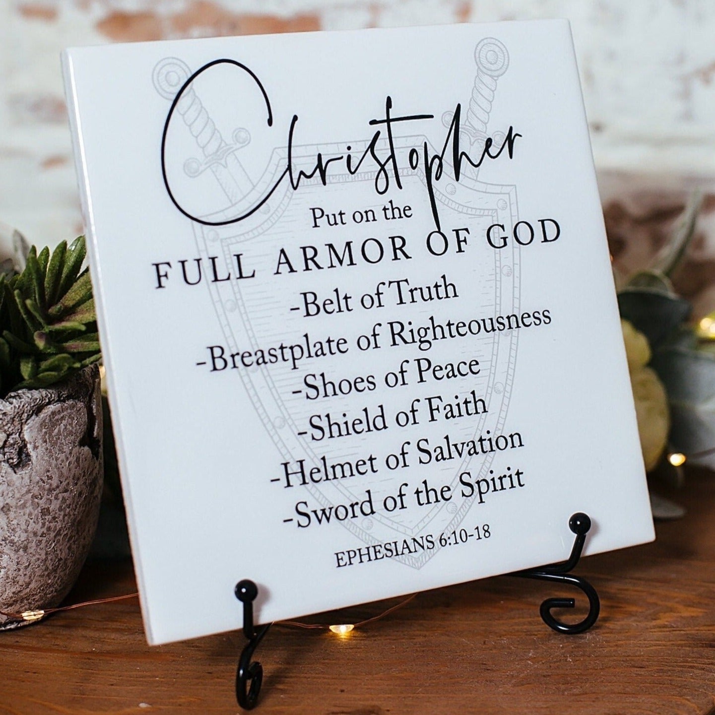 Put On The Full Armor Of God Personalized Christian Gifts for Men, Teens, Boys, Unique Christian Art, Baby Shower Scripture Bible Verse