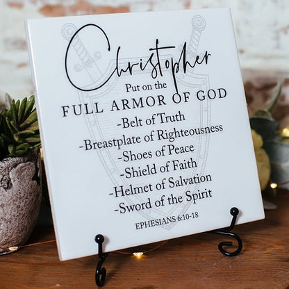 Put On The Full Armor Of God Personalized Christian Gifts for Men, Teens, Boys, Unique Christian Art, Baby Shower Scripture Bible Verse