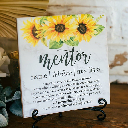 SUNFLOWERS Marble Mentor Plaque With Stand, Thank You Mentor Sign, Custom Boss Appreciation For Retirement, Teacher, Counselor Coach Adviser