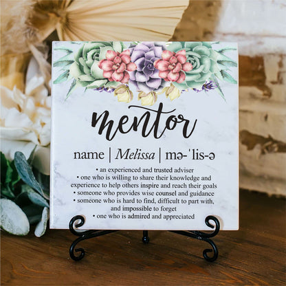 Marble Succulents Mentor Plaque With Stand, Thank You Mentor Sign, Custom Boss Appreciation For Retirement, Teacher, Counselor, Adviser