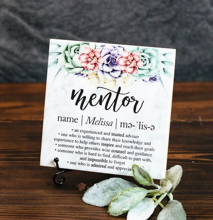 Marble Succulents Mentor Plaque With Stand, Thank You Mentor Sign, Custom Boss Appreciation For Retirement, Teacher, Counselor, Adviser