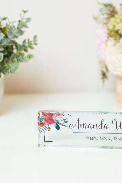 Bright Floral Glass Name Plate GNP-AW1