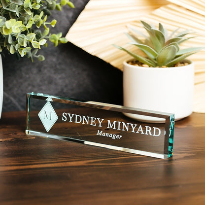 Diamond Initial Glass Name Plate GNP-SM1