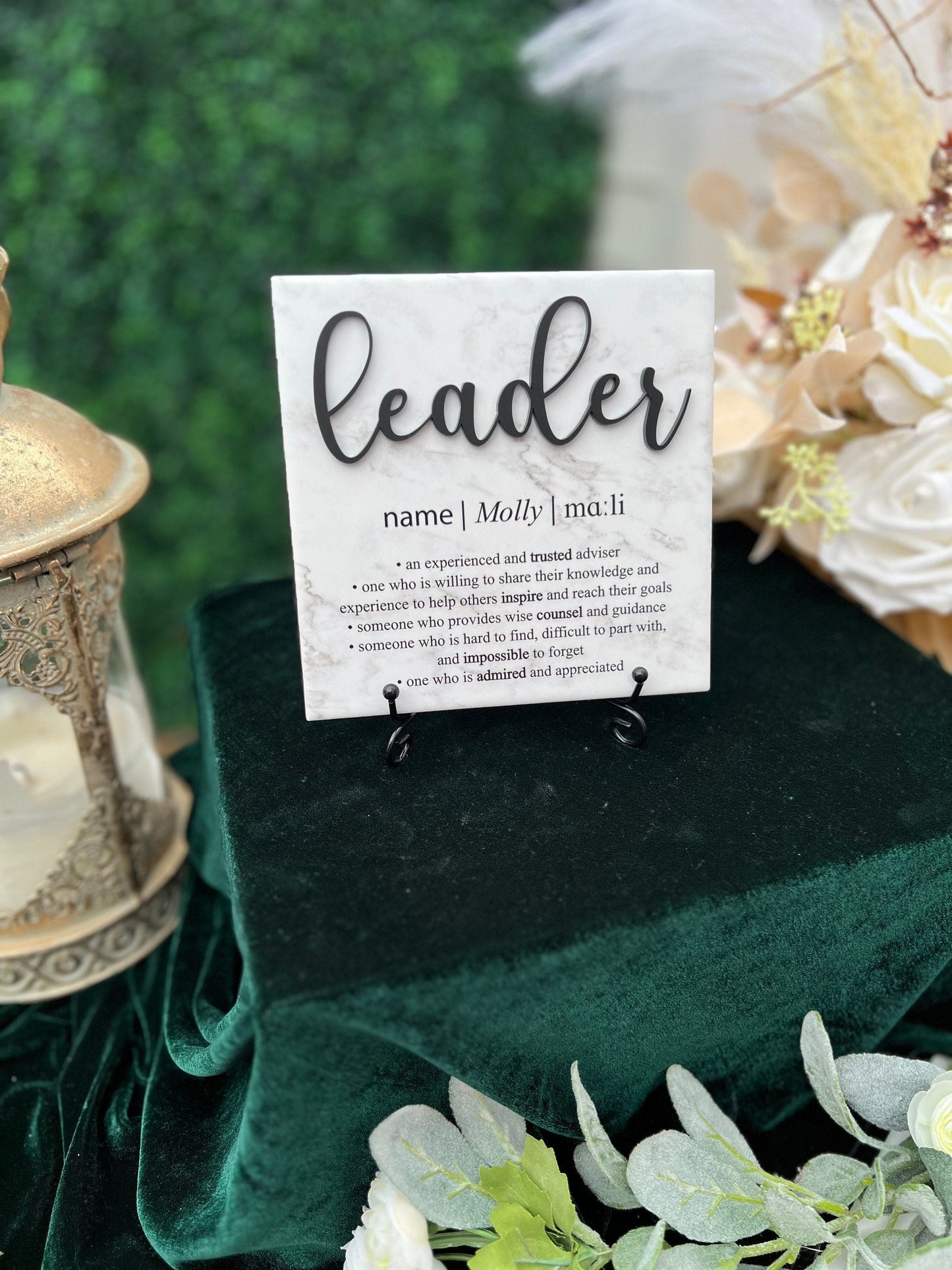 3D Marble Great Leader Definition Plaque With Stand, Thank You Mentor Sign, Boss Retirement Appreciation, Teacher, Counselor, Coach Adviser