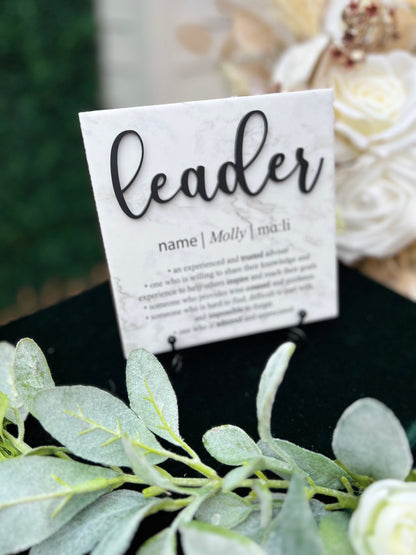 3D Marble Great Leader Definition Plaque With Stand, Thank You Mentor Sign, Boss Retirement Appreciation, Teacher, Counselor, Coach Adviser