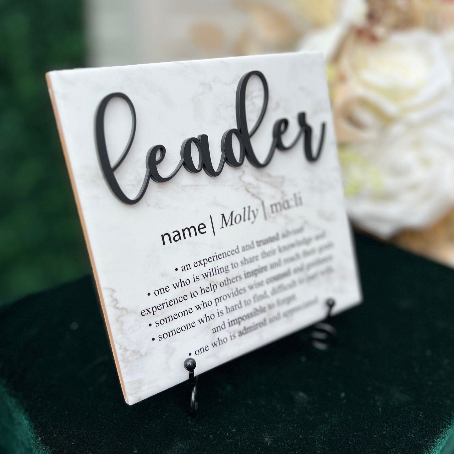 3D Marble Great Leader Definition Plaque With Stand, Thank You Mentor Sign, Boss Retirement Appreciation, Teacher, Counselor, Coach Adviser