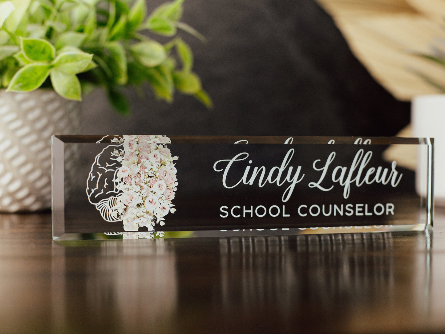 Personalized School Counselor Glass Office Desk Name Plate, Best Counselor Nameplate, Staff Appreciation Gift, TA Day Gift From Principal