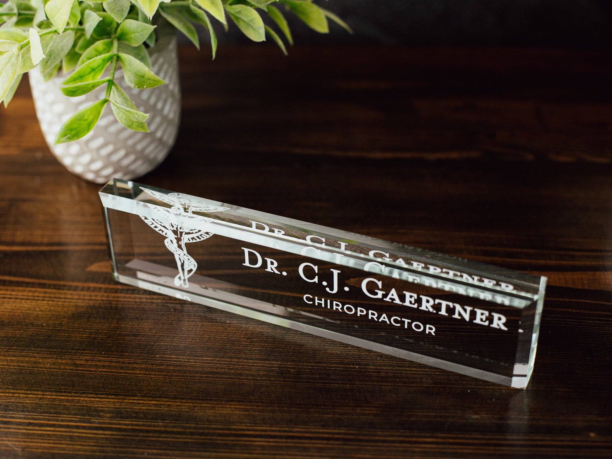 Doctor of Chiropractic Glass Office Desk Name Plate, Clear DOC Nameplate, Medical Practitioner Appreciation Gift, Med School Graduation