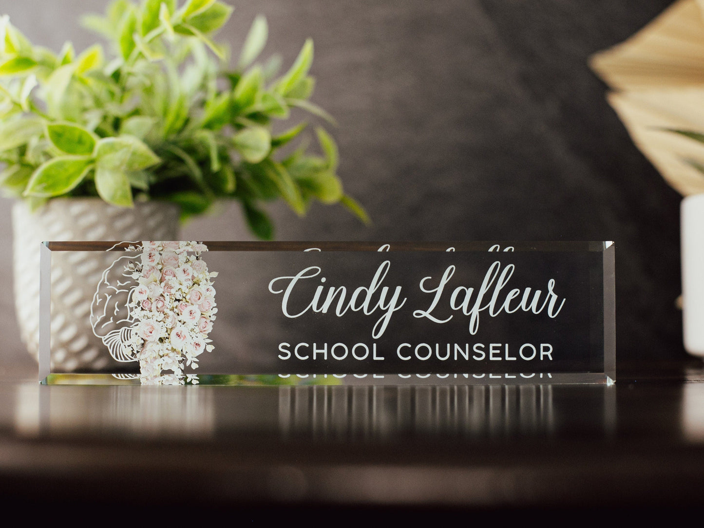 Personalized School Counselor Glass Office Desk Name Plate, Best Counselor Nameplate, Staff Appreciation Gift, TA Day Gift From Principal