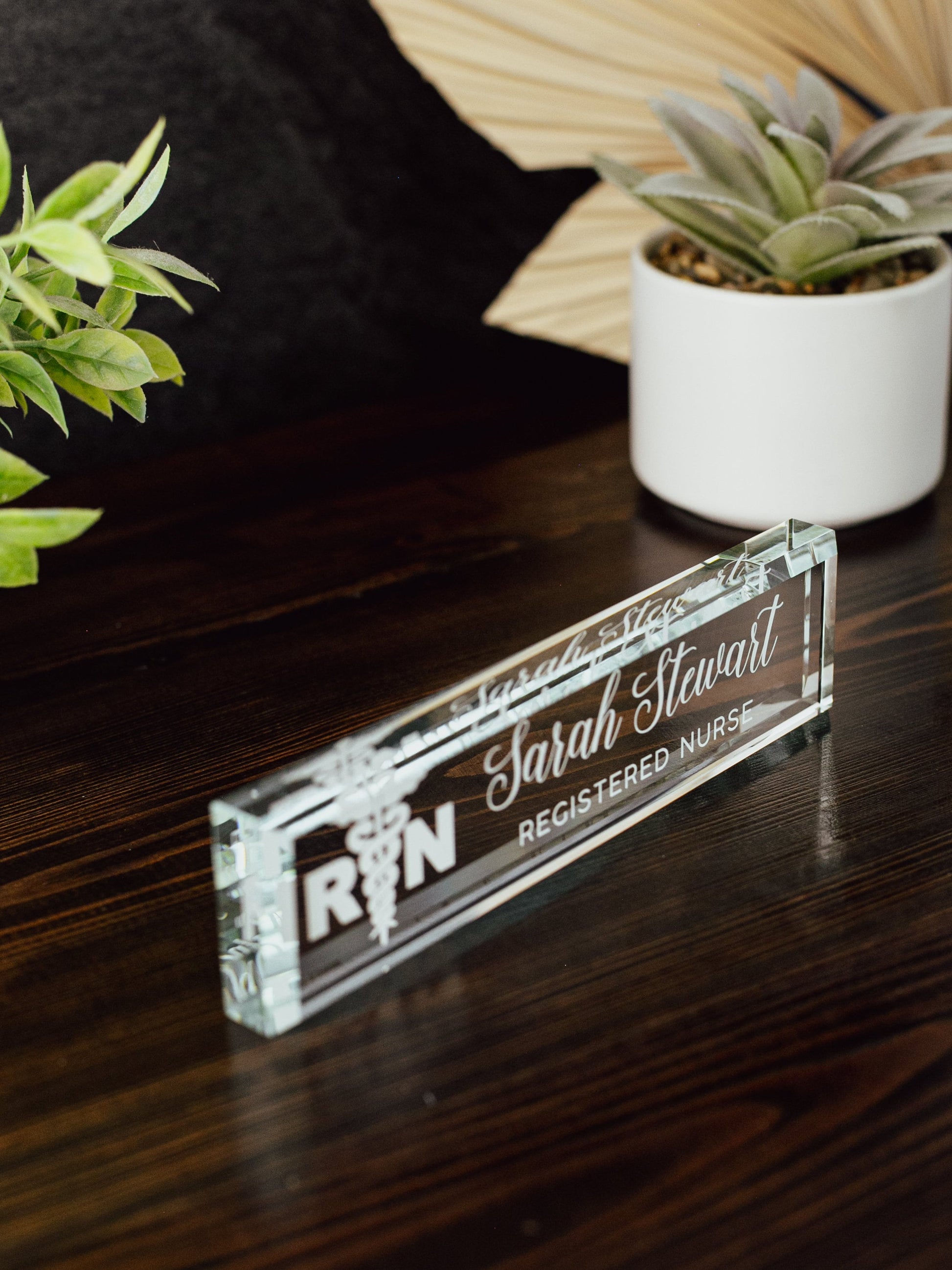 LPN, RN, Nurse Glass Office Desk Name Plate, Clear Personalized Nameplate, Medical Practitioner Appreciation Gift, Nursing School Graduation