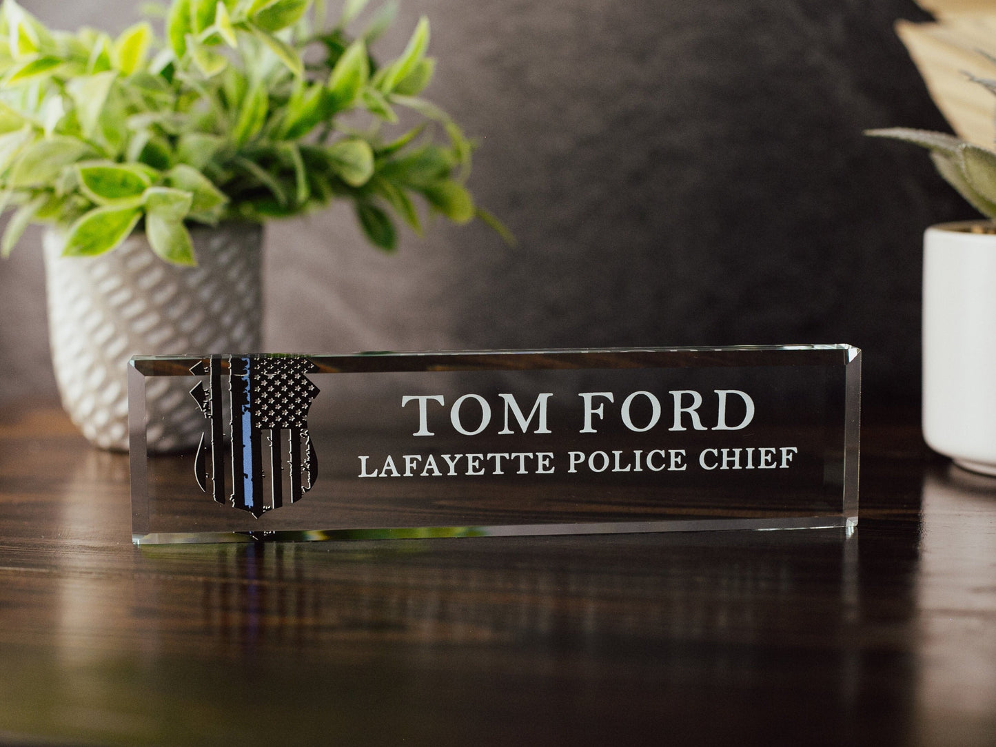 Police Officer Glass Office Desk Name Plate, Clear Chief of Police Nameplate, Detective Appreciation Gift, Police Academy Graduation