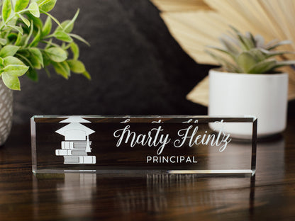 Principal Glass Office Desk Name Plate, Head Of School Nameplate, Teacher Appreciation Gift, Assistant Principal Gift From Teachers