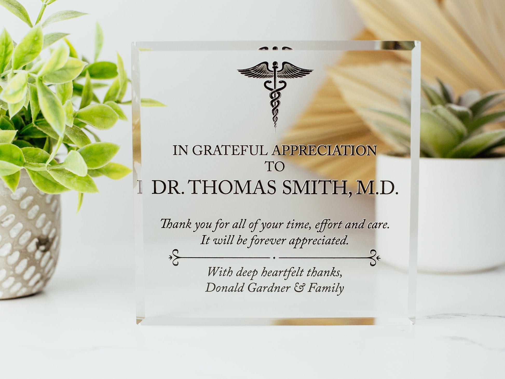 Doctor Appreciation Award Crystal Glass Plaque, for Employee Recognition, Hospital Staff, Doctors and Nurses Trophy, Retirement Gift Plaque