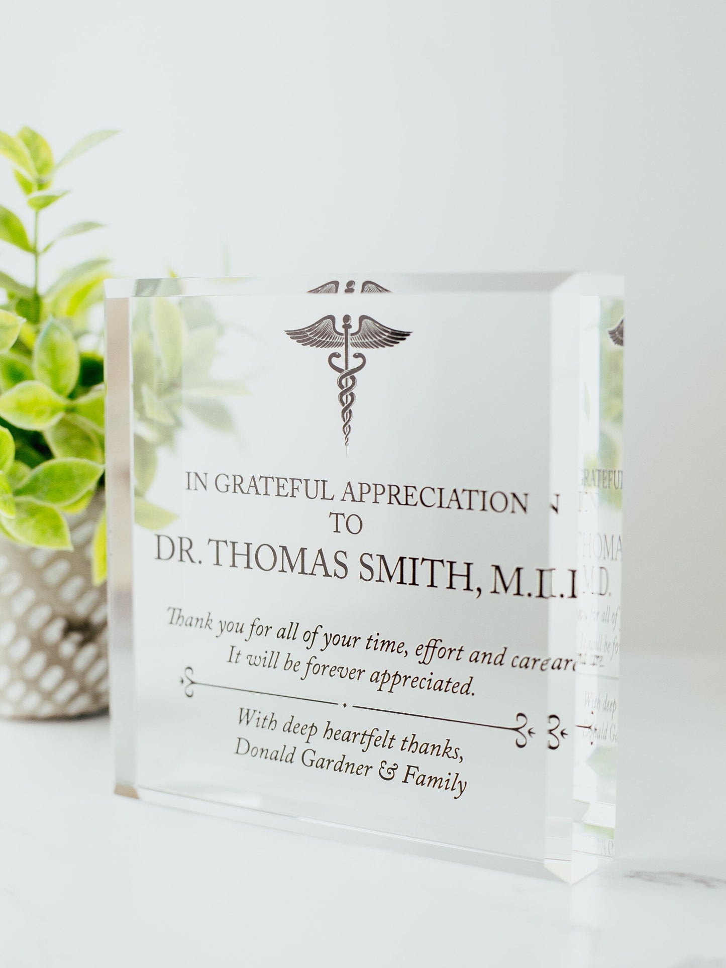 Doctor Appreciation Award Crystal Glass Plaque, for Employee Recognition, Hospital Staff, Doctors and Nurses Trophy, Retirement Gift Plaque