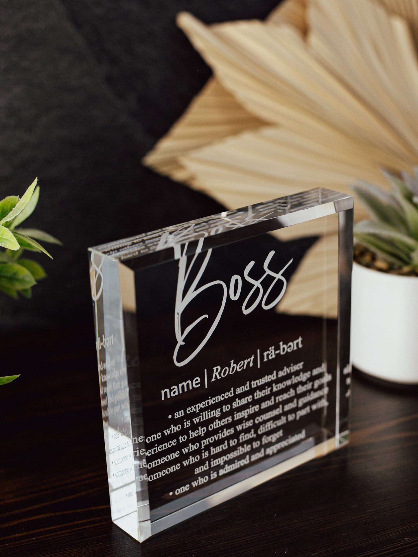 Bosses Day Crystal Glass Plaque, for Employee Recognition, Best CEO, World&#39;s Top Boss Trophy, Retirement Gift Plaque, Present from Employees