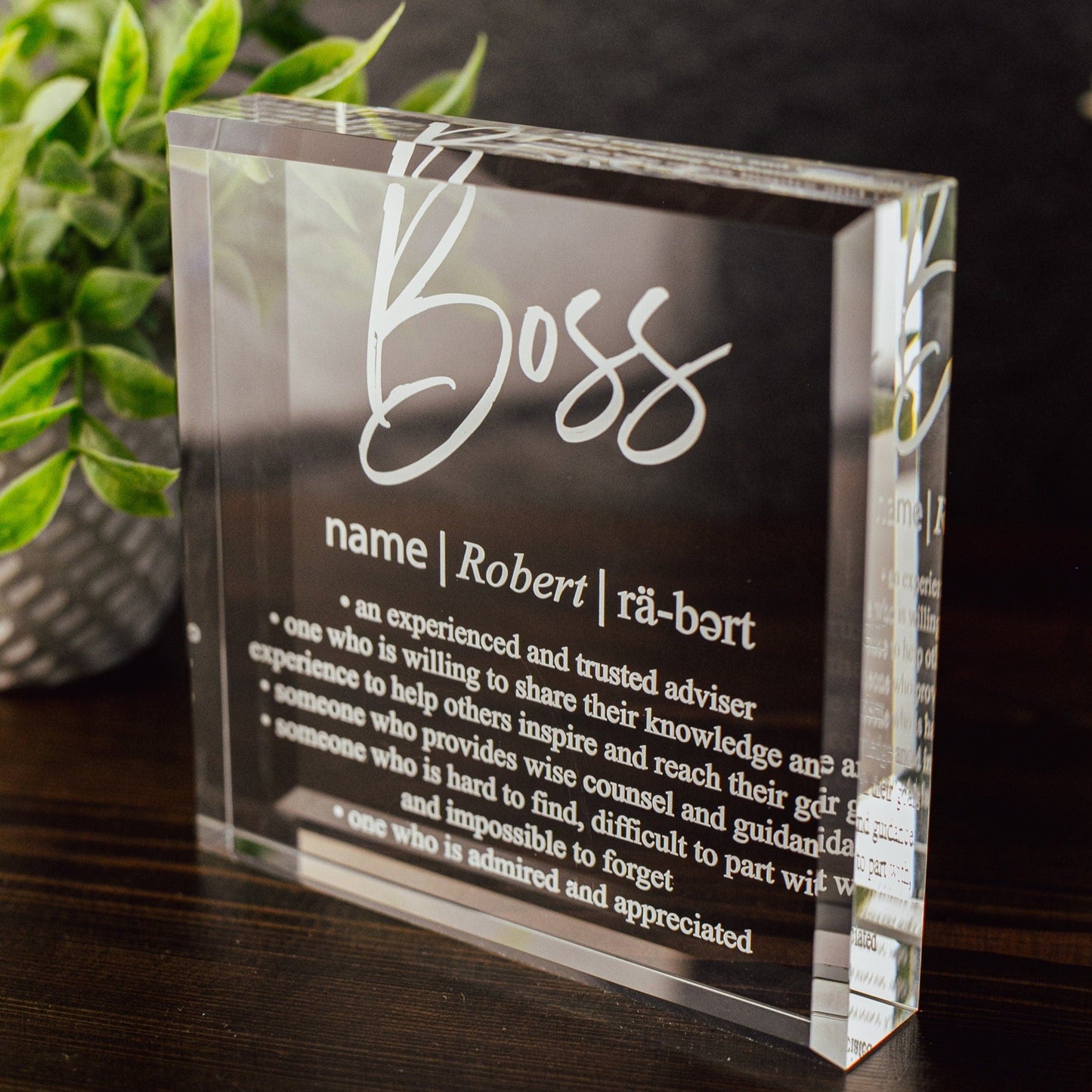 Bosses Day Crystal Glass Plaque, for Employee Recognition, Best CEO, World&#39;s Top Boss Trophy, Retirement Gift Plaque, Present from Employees