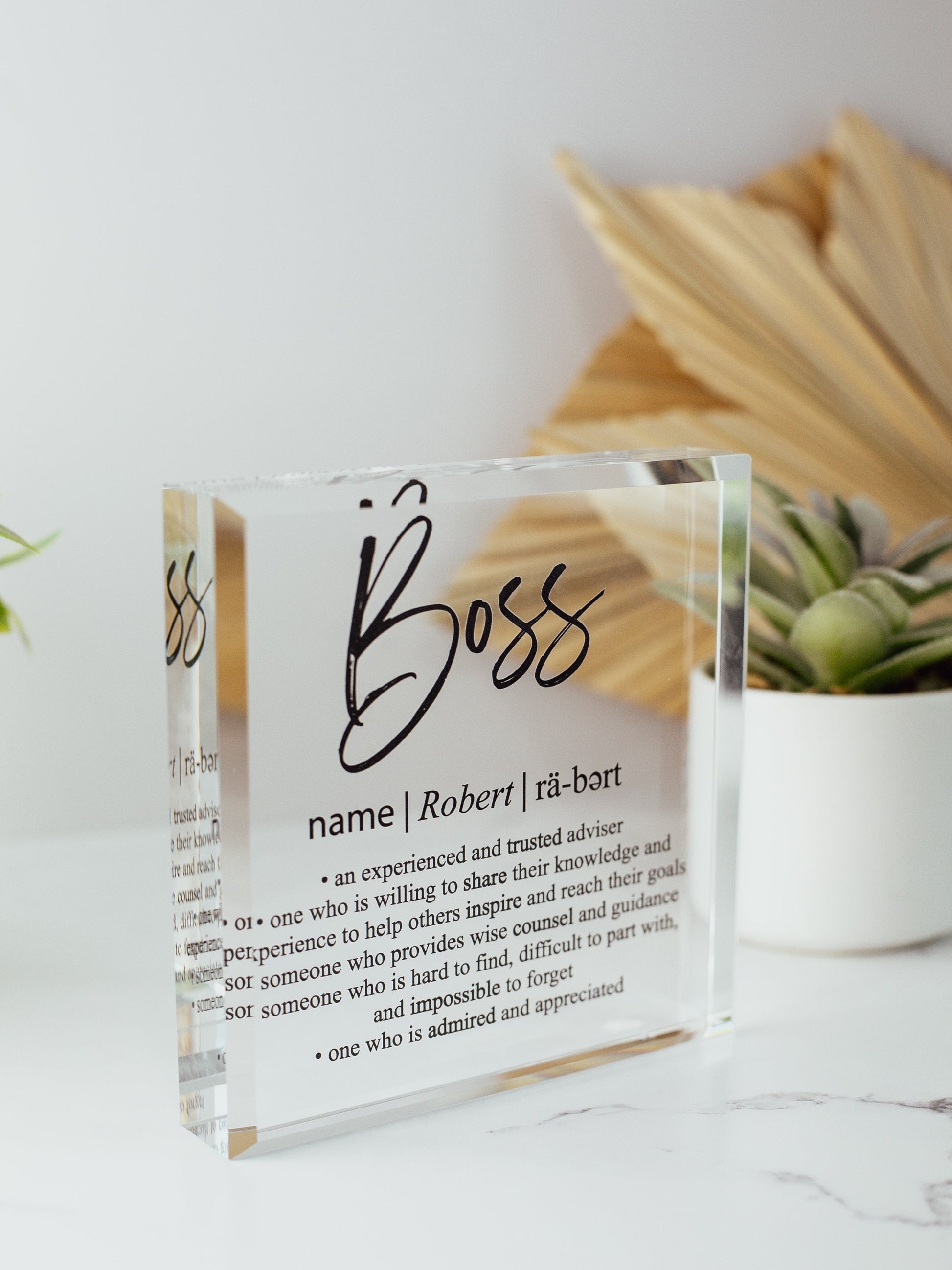 Bosses Day Crystal Glass Plaque, for Employee Recognition, Best CEO, World&#39;s Top Boss Trophy, Retirement Gift Plaque, Present from Employees