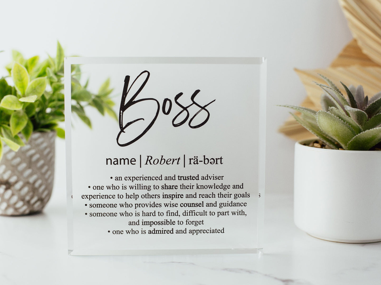 Bosses Day Crystal Glass Plaque, for Employee Recognition, Best CEO, World&#39;s Top Boss Trophy, Retirement Gift Plaque, Present from Employees