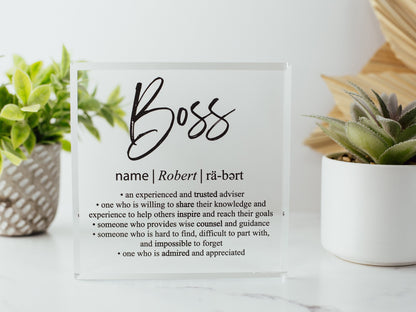 Bosses Day Crystal Glass Plaque, for Employee Recognition, Best CEO, World&#39;s Top Boss Trophy, Retirement Gift Plaque, Present from Employees