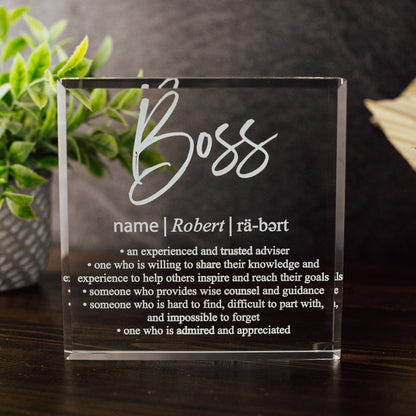 Bosses Day Crystal Glass Plaque, for Employee Recognition, Best CEO, World&#39;s Top Boss Trophy, Retirement Gift Plaque, Present from Employees