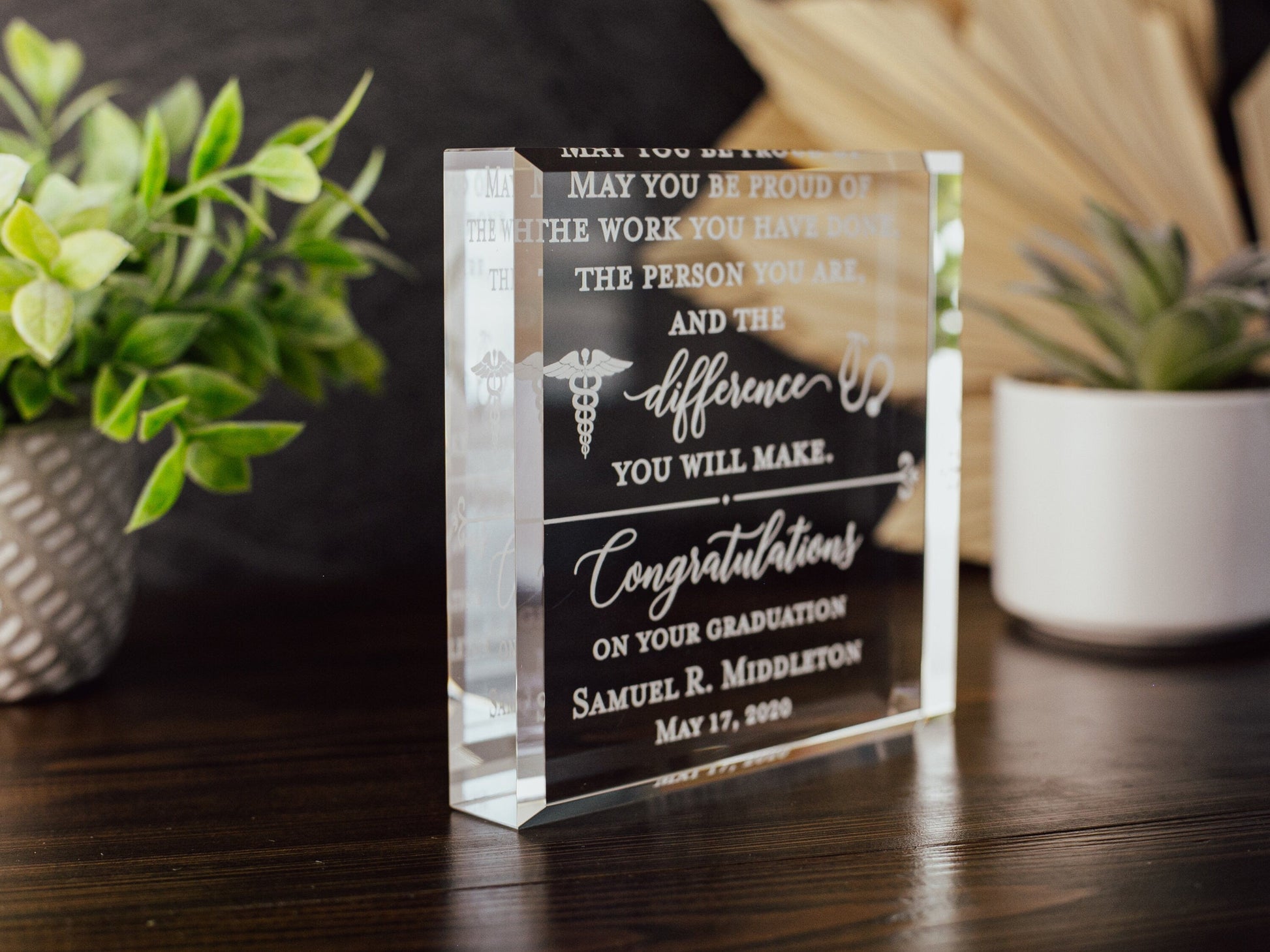 Congrats Doctor Award Crystal Glass Plaque, for Employee Recognition, Hospital Staff, Doctors and Nurses Trophy, Retirement Gift Plaque