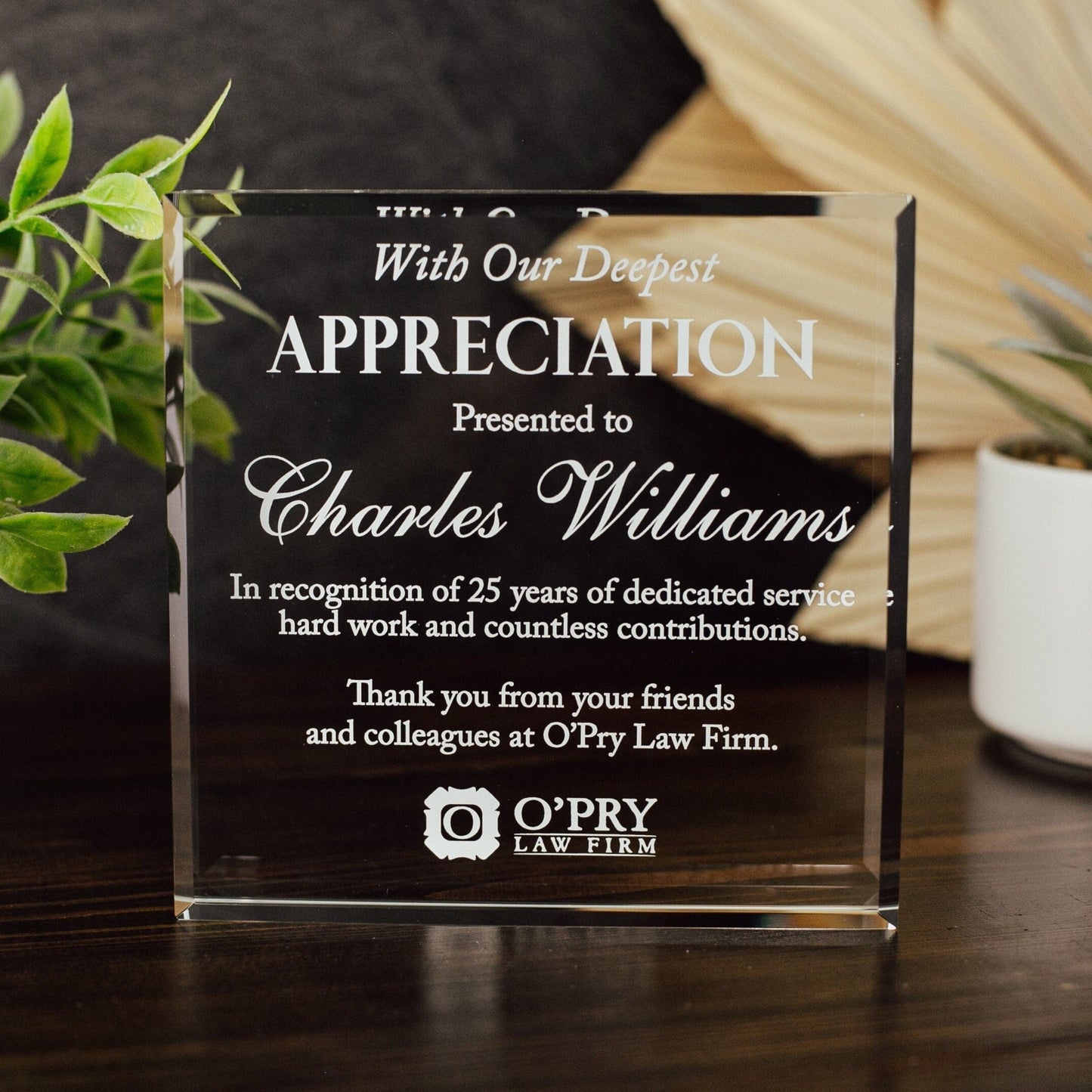 Custom Appreciation Award Crystal Glass Plaque, for Employee Recognition, Staff And Top Performers, Best CEO Trophy, Retirement Gift Plaque