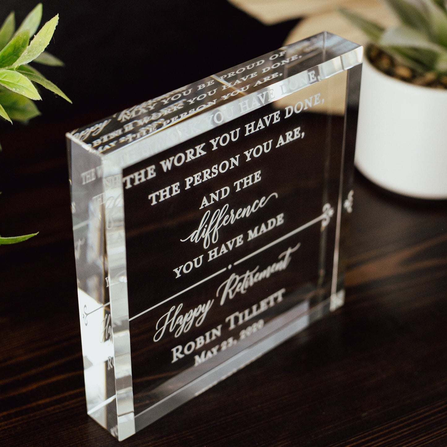 Happy Retirement Award Crystal Glass Plaque, for Employee Recognition, Staff Present, The Difference You Made Trophy, Years Of Service Gift