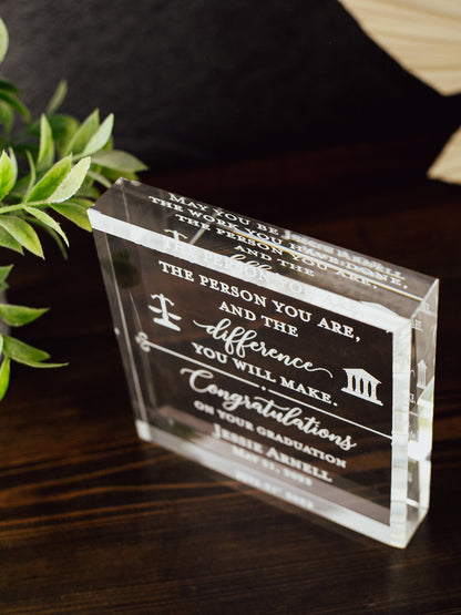 Congrats Lawyer Award Crystal Glass Plaque, for Employee Recognition, Law Firm Staff, Graduation Trophy, Law School Grad Gift Plaque