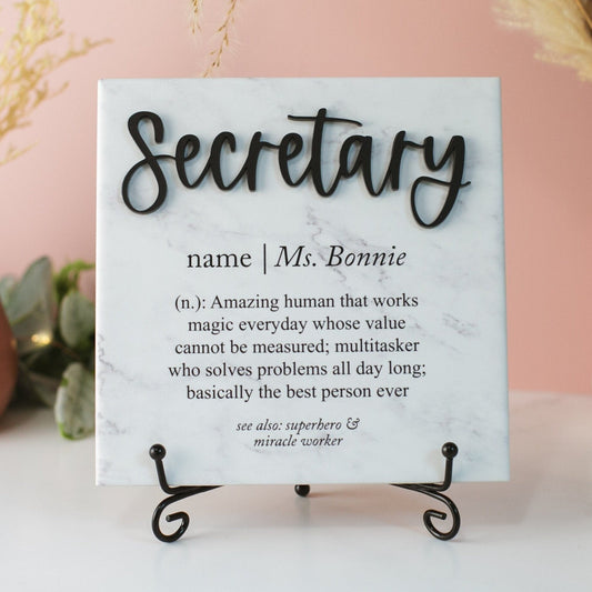 3D Secretary Appreciation Ceramic Tile Plaque Gift From Boss, Child to Teachers Aid, Co-worker Present Idea, Administrative Assistant