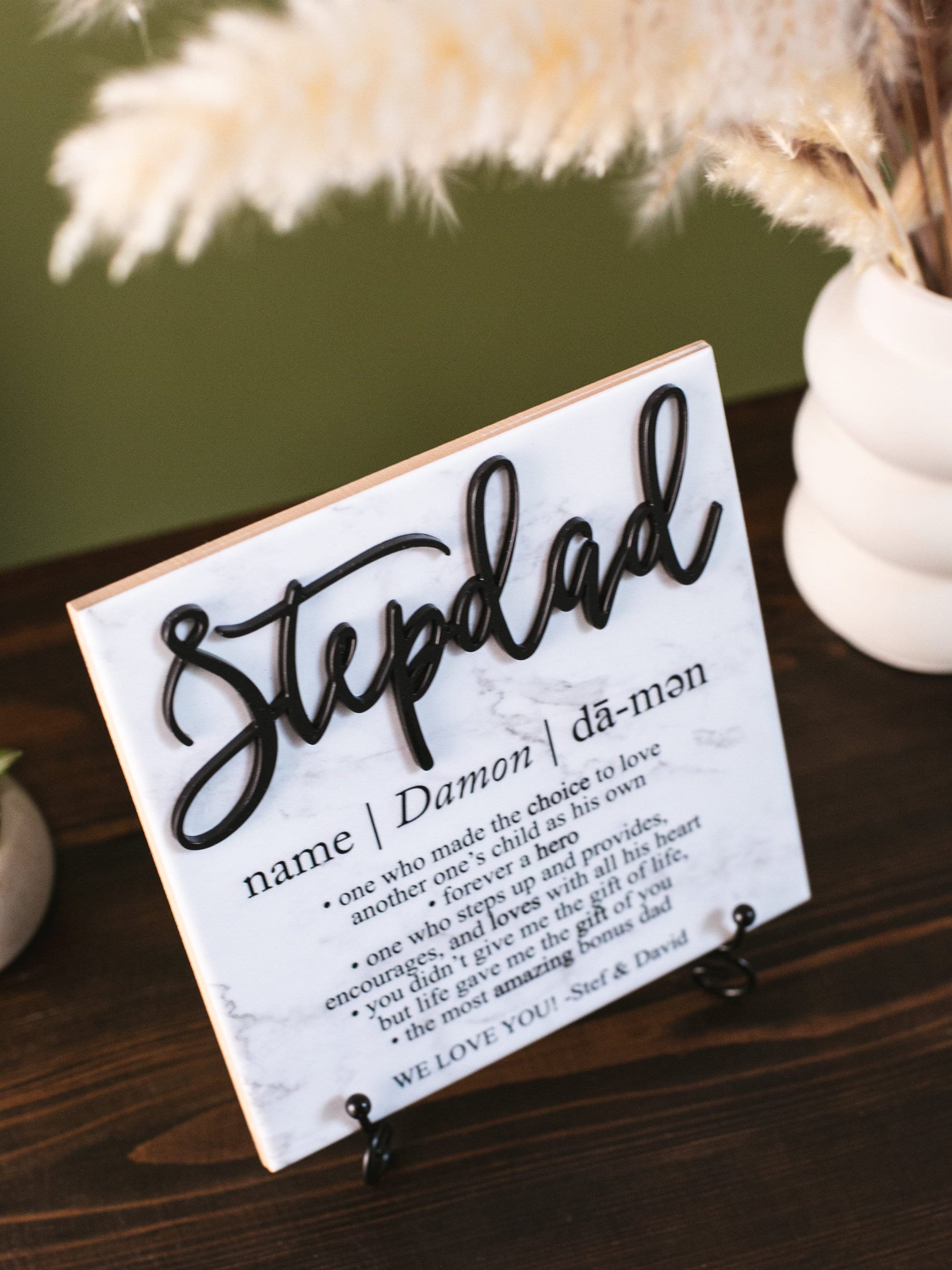 3D Stepdad Definition Ceramic Tile Sign Gift, Fathers Day Family Present Idea, Wall Decor, Dad, Papa, Grill Master + Grandpa Also Available