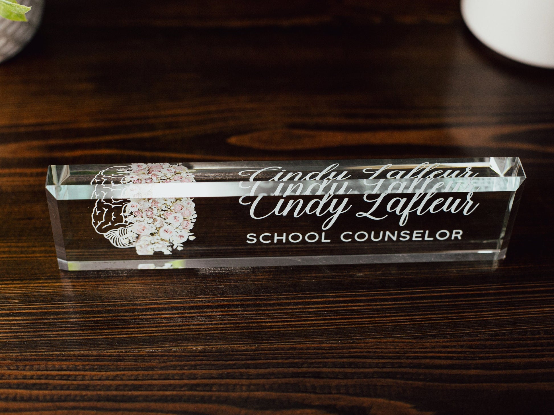 Personalized School Counselor Glass Office Desk Name Plate, Best Counselor Nameplate, Staff Appreciation Gift, TA Day Gift From Principal