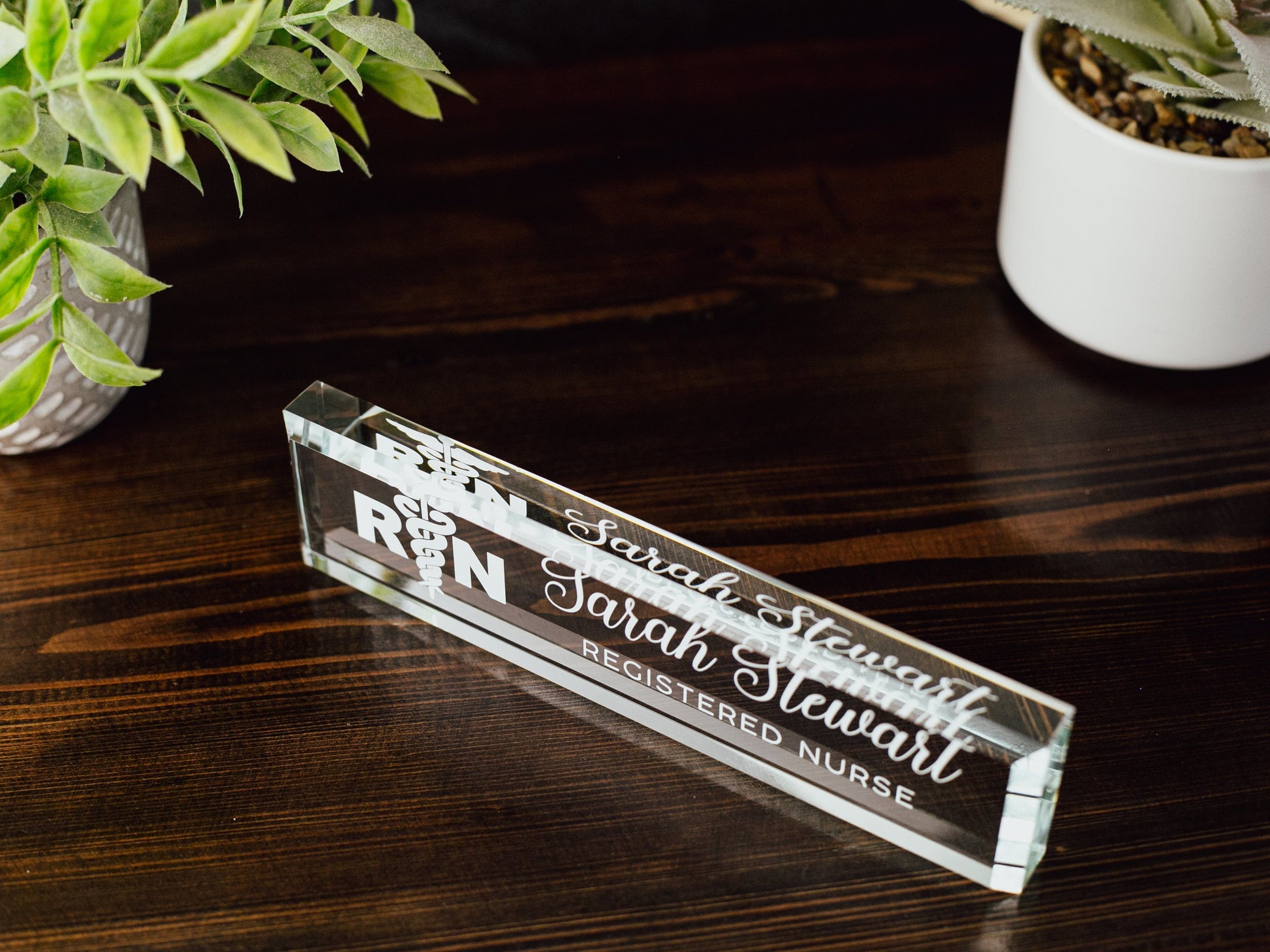 LPN, RN, Nurse Glass Office Desk Name Plate, Clear Personalized Nameplate, Medical Practitioner Appreciation Gift, Nursing School Graduation