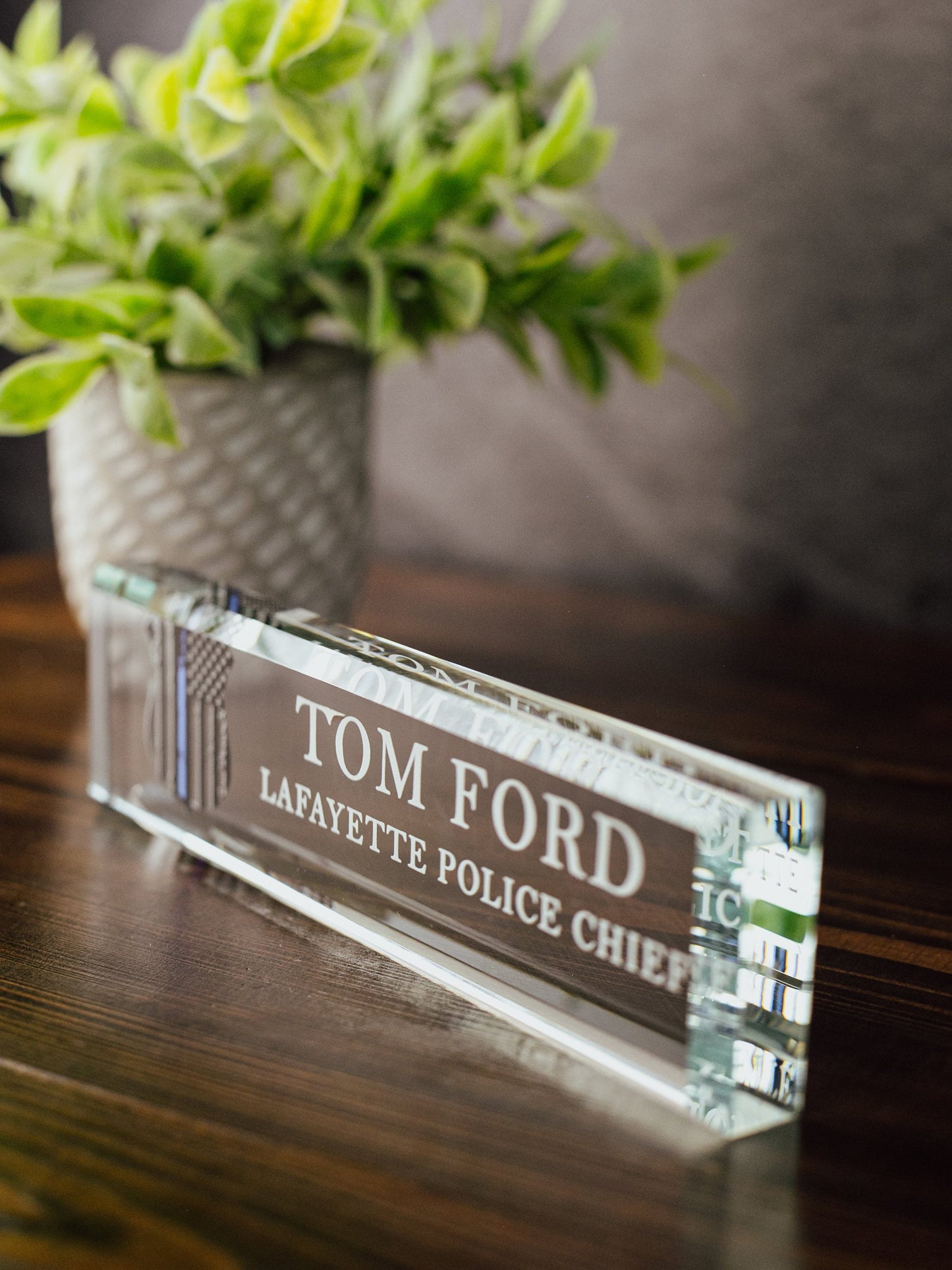 Police Officer Glass Office Desk Name Plate, Clear Chief of Police Nameplate, Detective Appreciation Gift, Police Academy Graduation