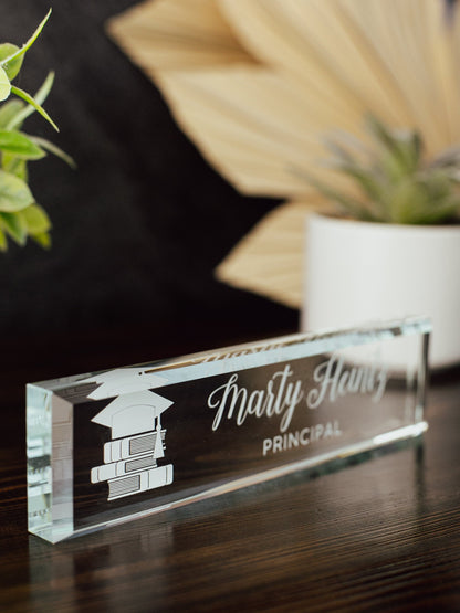 Principal Glass Office Desk Name Plate, Head Of School Nameplate, Teacher Appreciation Gift, Assistant Principal Gift From Teachers