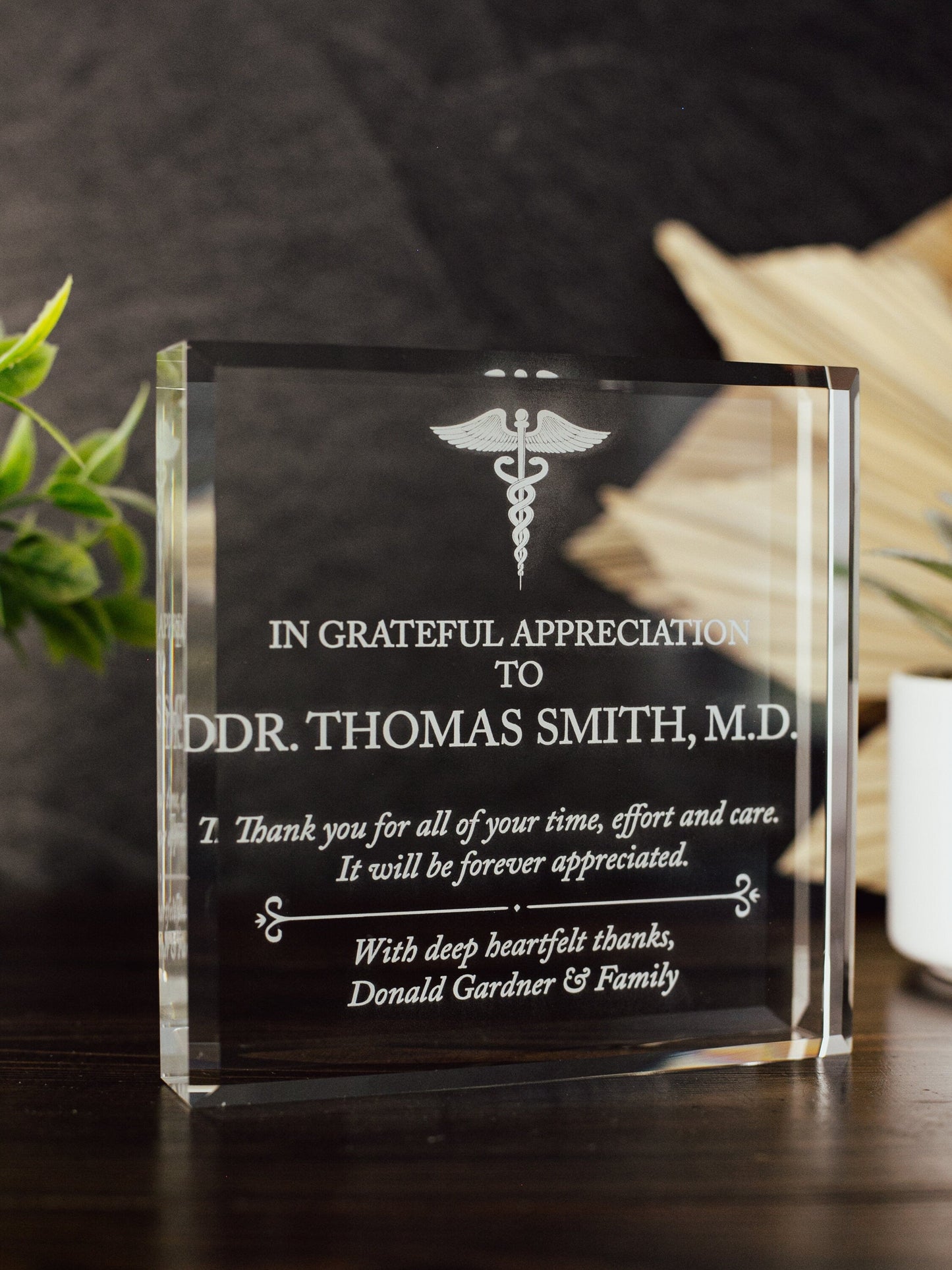 Doctor Appreciation Award Crystal Glass Plaque, for Employee Recognition, Hospital Staff, Doctors and Nurses Trophy, Retirement Gift Plaque