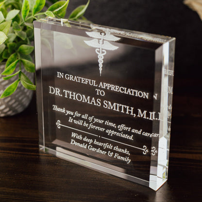 Doctor Appreciation Award Crystal Glass Plaque, for Employee Recognition, Hospital Staff, Doctors and Nurses Trophy, Retirement Gift Plaque